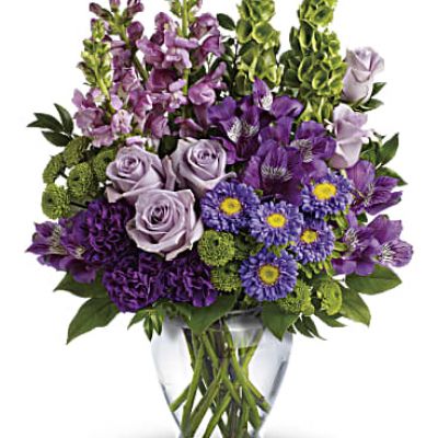 <div id="mark-3" class="m-pdp-tabs-marketing-description">Charmed, I'm sure! Win their hearts with this winsome bouquet of luxurious lavender blooms and delightful bells of Ireland, hand-delivered in a graceful glass vase.</div>
 
<div id="desc-3">
<ul>
 	<li>This lovely bouquet features lavender roses, purple alstroemeria, purple carnations, lavender matsumoto asters, green button spray chrysanthemums, lavender snapdragons, bells of Ireland, huckleberry and lemon leaf.</li>
 	<li>Delivered in a clear glass vase.

<hr />

</li>
</ul>
</div>