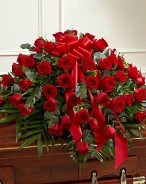 Treasured Memories Half Casket Cover - Red Rose