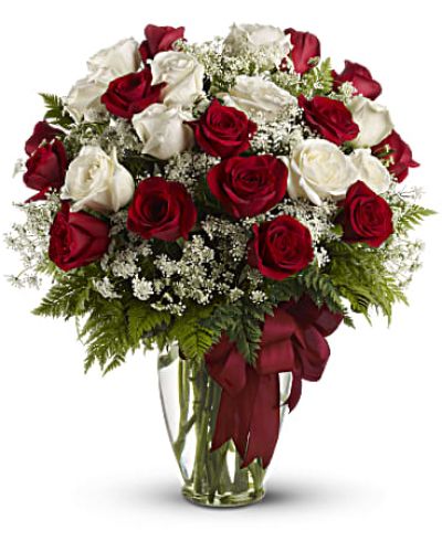 <div id="mark-3" class="m-pdp-tabs-marketing-description">It's like receiving an armful of love. This big, beautifully billowing bouquet of lush red and white roses in a sparkling Ming vase is guaranteed to take her breath away. She'll be dazzled, touched - and so glad that you're her guy.</div>
&nbsp;
<div id="desc-3">
<ul>
 	<li>Red and white roses - accented with Queen Anne's lace and more - are delivered in a glass vase accented with a red satin ribbon.</li>
</ul>
</div>